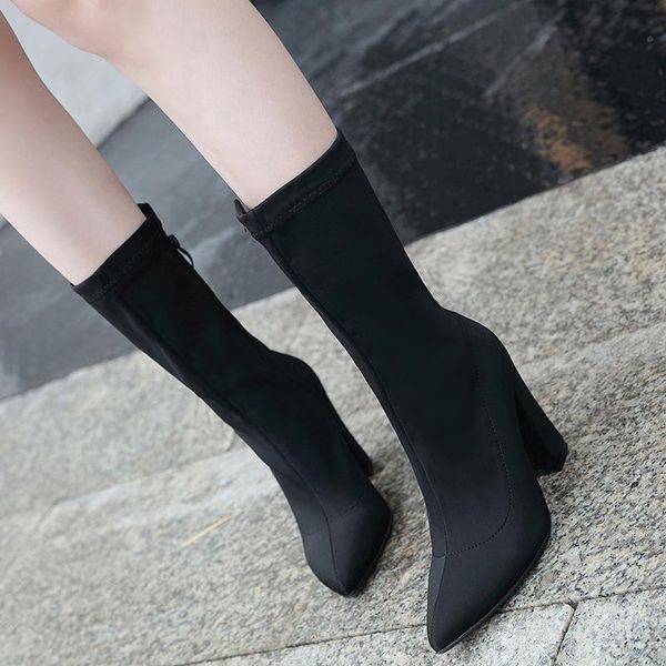 black stretch fabric 2021 pointed toe women's mid-calf boots shallow zipper high heels fashion shoes
black stretch fabric 2021 pointed toe women's mid-calf boots shallow zipper high heels fashion shoes