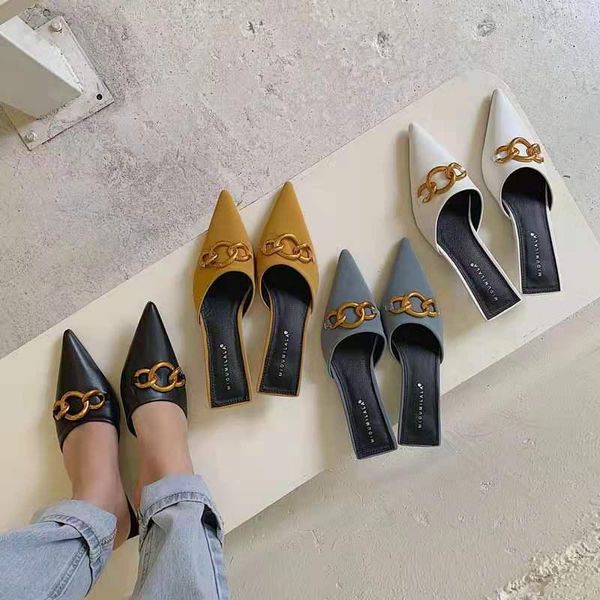 slippers 2021 summer women fashion thin low heel slip on mules metal chain slides ladies pointed toe casual, Black
slippers 2021 summer women fashion thin low heel slip on mules metal chain slides ladies pointed toe casual, Black