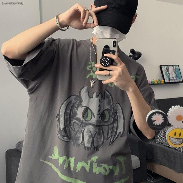 men's t-shirts short sleeve t-shirt summer large cartoon printing trend half ins super student loose couple top, White;black
men's t-shirts short sleeve t-shirt summer large cartoon printing trend half ins super student loose couple top, White;black