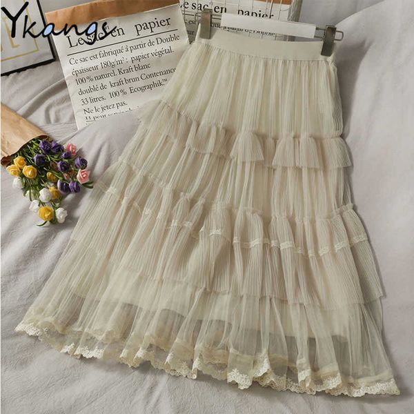 ruffle stitching lace midi long pleated skirts women's spring summer solid color wild skirt vintage elastic high waist saia 210619, Black
ruffle stitching lace midi long pleated skirts women's spring summer solid color wild skirt vintage elastic high waist saia 210619, Black