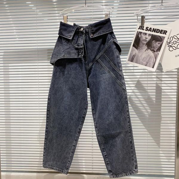 winter style folding waist design washing process loose fashion harem pants jeans women women's, Blue 
winter style folding waist design washing process loose fashion harem pants jeans women women's, Blue