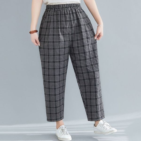 women cotton linen casual pants new spring simple style vintage plaid elastic high waist female ankle-length pants s3381 210412, Black;white
women cotton linen casual pants new spring simple style vintage plaid elastic high waist female ankle-length pants s3381 210412, Black;white