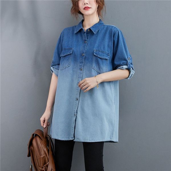 women loose casual denim shirts new autumn simple style vintage turn-down collar loose female long sleeve s2594 210412, White
women loose casual denim shirts new autumn simple style vintage turn-down collar loose female long sleeve s2594 210412, White