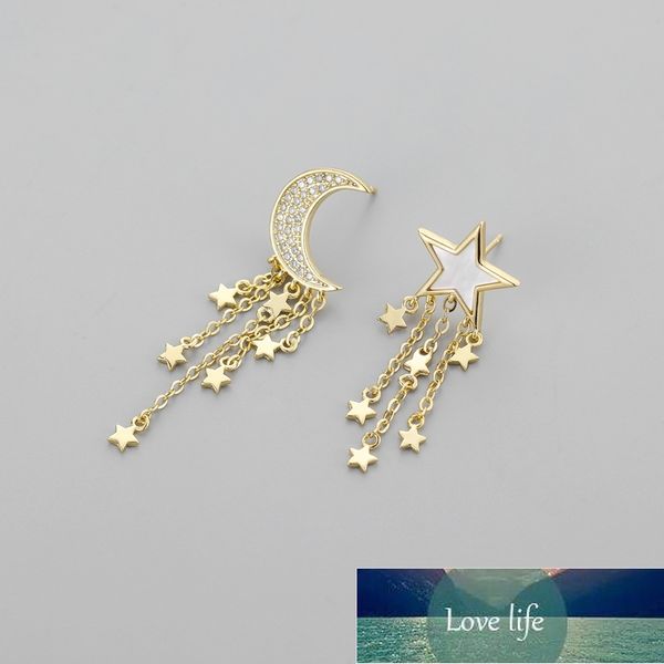 925 sterling silver zircon moon star asymmetric tassel earring fashion prevent allergy earrings jewelry for women s-e1097, Golden
925 sterling silver zircon moon star asymmetric tassel earring fashion prevent allergy earrings jewelry for women s-e1097, Golden