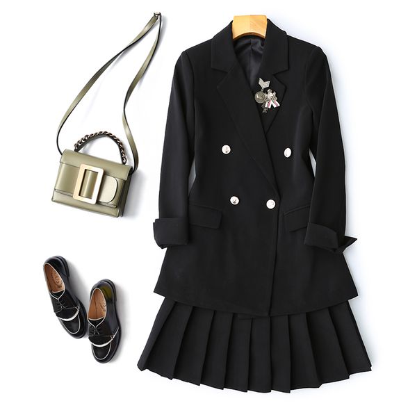 two piece dress spring long sleeve notched-lapel black / pink medal brooch double-breasted blazers + pleated skirt suits 2 s set j189155 mhf, White
two piece dress spring long sleeve notched-lapel black / pink medal brooch double-breasted blazers + pleated skirt suits 2 s set j189155 mhf, White