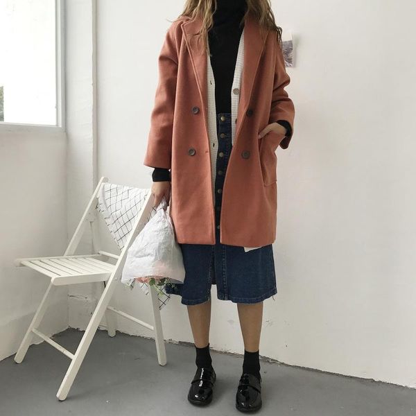 women's wool & blends casual loose women long cashmer coat turn-down collar woolen jacket double breasted pockets and, Black
women's wool & blends casual loose women long cashmer coat turn-down collar woolen jacket double breasted pockets and, Black