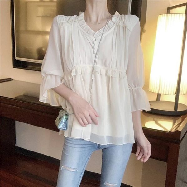 women's blouses & shirts hstar spring solid women elegant v-neck half sleeve shirt lady ruffles chiffon blouse female botton casual 4q, White
women's blouses & shirts hstar spring solid women elegant v-neck half sleeve shirt lady ruffles chiffon blouse female botton casual 4q, White