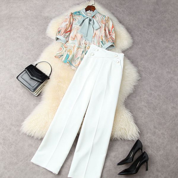 women's two piece pants summer half sleeve round neck paisley ribbon tie blouse + high waist wide leg trousers suits 2 s set 21a02 4yl4, White
women's two piece pants summer half sleeve round neck paisley ribbon tie blouse + high waist wide leg trousers suits 2 s set 21a02 4yl4, White