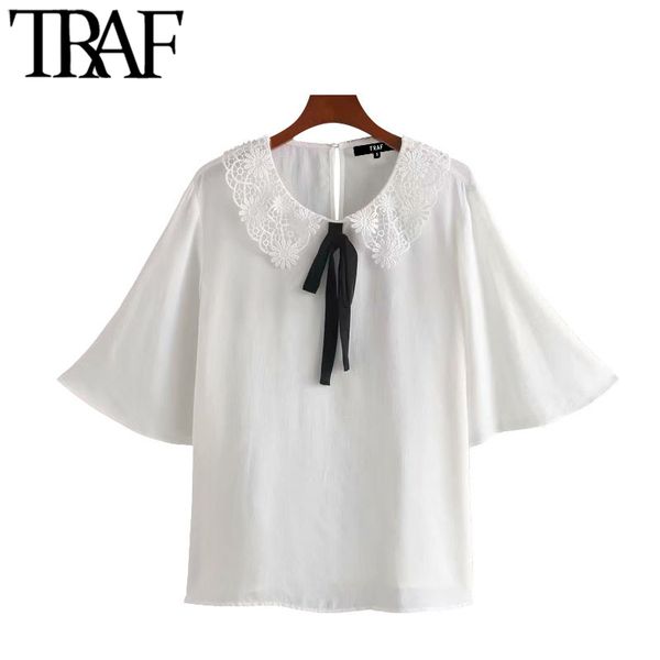 traf women sweet fashion lace patchwork bow tie blouses vintage peter pan collar short sleeve female shirts chic 210415, White
traf women sweet fashion lace patchwork bow tie blouses vintage peter pan collar short sleeve female shirts chic 210415, White