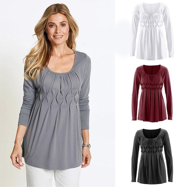 solid color comfortable casual round neck long sleeve ladies t-shirt bottoming chest pleated pullover sleeves women's, White
solid color comfortable casual round neck long sleeve ladies t-shirt bottoming chest pleated pullover sleeves women's, White