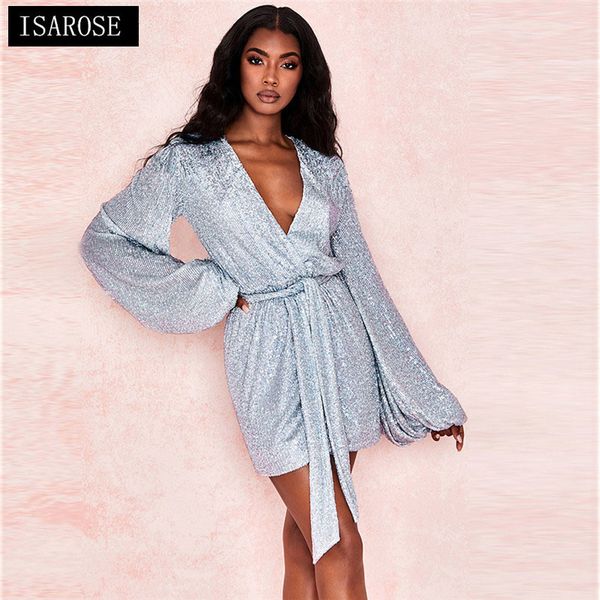 isarose women bling dress whole sparkling sequins belted long lantern sleeve deep v neck night club wearing short dresses 210422, Black;gray
isarose women bling dress whole sparkling sequins belted long lantern sleeve deep v neck night club wearing short dresses 210422, Black;gray
