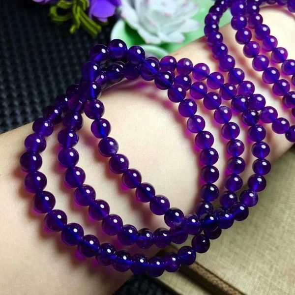 beaded, strands natural crystal quartz purple bracelet 6mm (cx) 3rows, Black