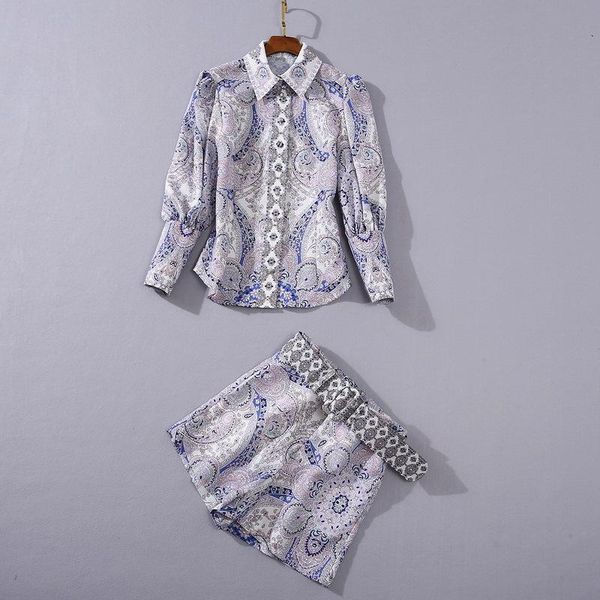 european and american women's wear 2021 autumn style long-sleeved vintage printed shirt belt shorts fashion suits two piece pants, White
european and american women's wear 2021 autumn style long-sleeved vintage printed shirt belt shorts fashion suits two piece pants, White