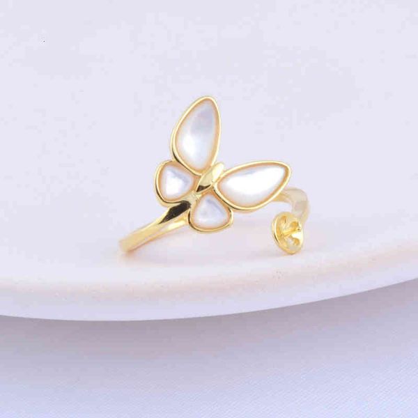 

s925 sterling silver pearl empty support fashion cool wind three-dimensional butterfly opening ring women's semi-finished parts