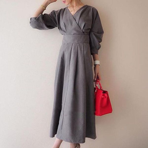 casual dresses nice summer thin temperament solid color japanese style korean fashion retro high waist v-neck 7 sleeve women's dress, Black;gray
casual dresses nice summer thin temperament solid color japanese style korean fashion retro high waist v-neck 7 sleeve women's dress, Black;gray