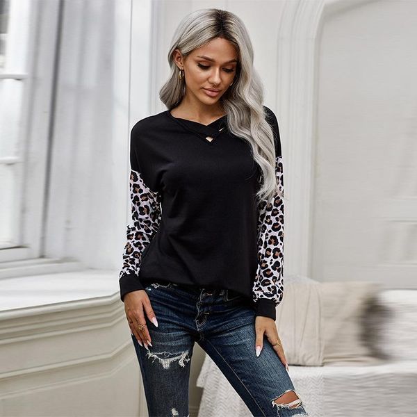 sweater women autumn loose leopard print stitching long sleeve round neck ladies women's hoodies & sweatshirts, Black
sweater women autumn loose leopard print stitching long sleeve round neck ladies women's hoodies & sweatshirts, Black