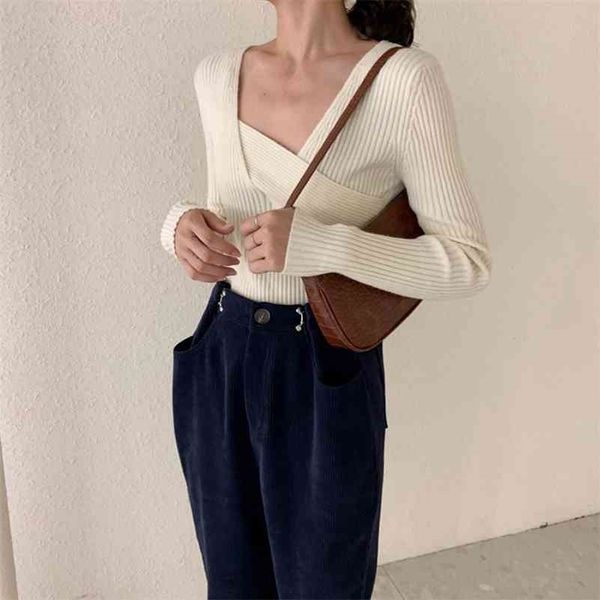 south korea autumn and winter slim design sense wild thin stretch bottoming long-sleeved knitted sweater women 210416, White;black
south korea autumn and winter slim design sense wild thin stretch bottoming long-sleeved knitted sweater women 210416, White;black