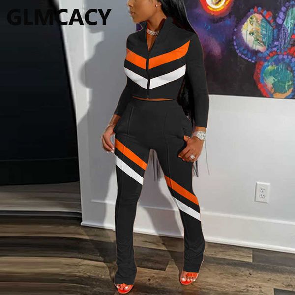 women two piece tracksuits striped detail casual fall winter suits 210702, White
women two piece tracksuits striped detail casual fall winter suits 210702, White