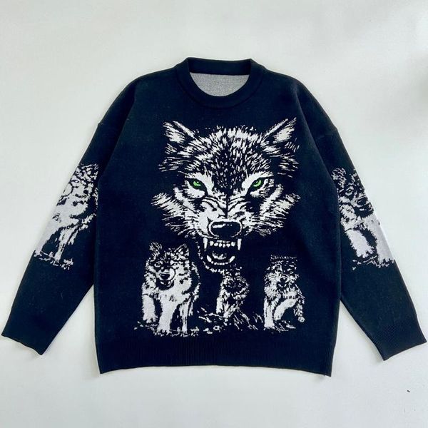 men's sweaters mens streetwear harajuku sweater vintage wolf head print 1:1knitted 2021 autumn winter oversize core spun yarn pullover, White;black
men's sweaters mens streetwear harajuku sweater vintage wolf head print 1:1knitted 2021 autumn winter oversize core spun yarn pullover, White;black
