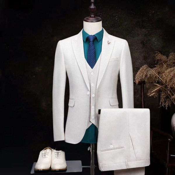 men's suits & blazers spring men's suit three creamy white ensemble garments fashion groom male style korean s7na, White;black 
men's suits & blazers spring men's suit three creamy white ensemble garments fashion groom male style korean s7na, White;black