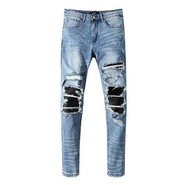 men's jeans male trousers high street fashion beauty original design craftsmanship ripped leather stretch tights denim pants, Blue
men's jeans male trousers high street fashion beauty original design craftsmanship ripped leather stretch tights denim pants, Blue