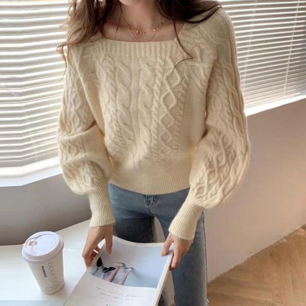 women's sweaters autumn winter korean style square neck pullover women short casual lantern sleeve slim twist knitted female jumpers, White;black
women's sweaters autumn winter korean style square neck pullover women short casual lantern sleeve slim twist knitted female jumpers, White;black