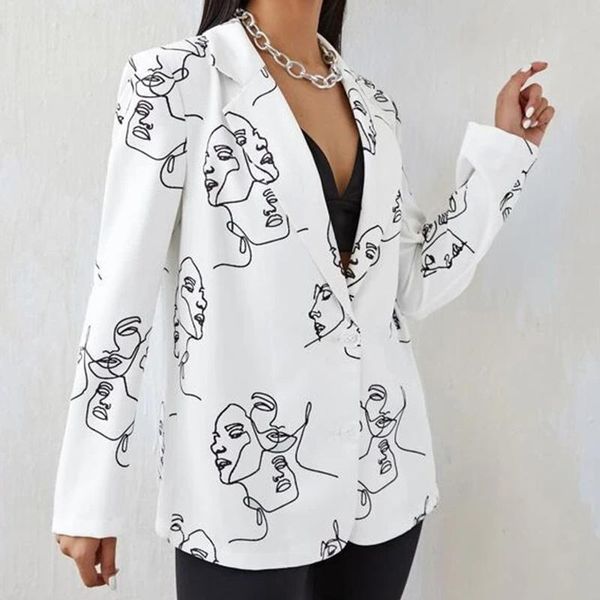 women's suits & blazers white abstract face print streetwear blazer women jacket single button loose elegant office lady coat england s, White;black
women's suits & blazers white abstract face print streetwear blazer women jacket single button loose elegant office lady coat england s, White;black