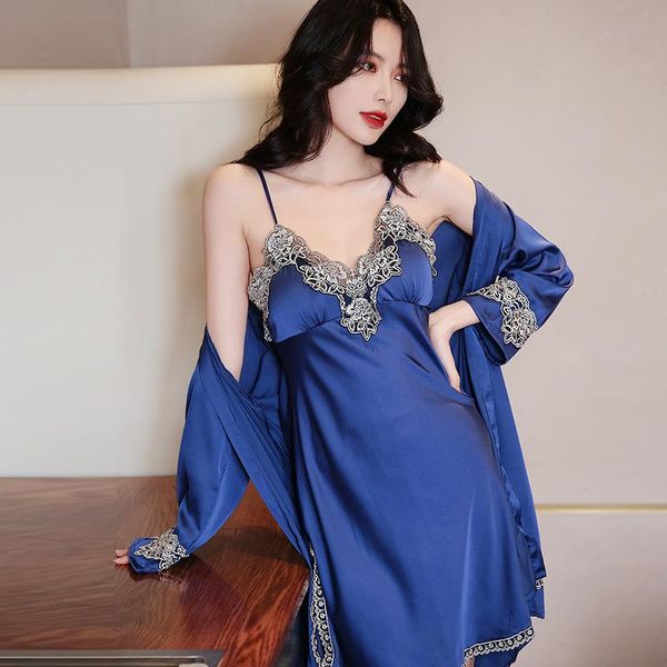 women's sleepwear blue 2pcs women kimono robe sets lace floral bride dressing bathrobe gown summer lingerie strap nightdress, Black;red
women's sleepwear blue 2pcs women kimono robe sets lace floral bride dressing bathrobe gown summer lingerie strap nightdress, Black;red