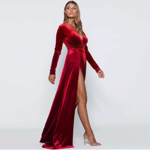 burgundy v neck long sleeve stretch velvet maxi dress empire two splits full length party autumn winter casual dresses, Black;gray
burgundy v neck long sleeve stretch velvet maxi dress empire two splits full length party autumn winter casual dresses, Black;gray