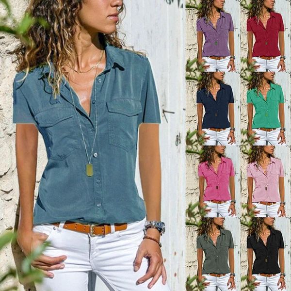 women's blouses & shirts 2021 spring summer casual blouse women and shirt long sleeve button pocket black solid turn-down collar, White
women's blouses & shirts 2021 spring summer casual blouse women and shirt long sleeve button pocket black solid turn-down collar, White