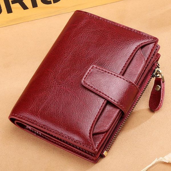 wallets women's waxed leather short wallet bifold retro small coin purse lady, Red;black
wallets women's waxed leather short wallet bifold retro small coin purse lady, Red;black