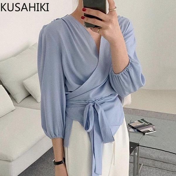 women's blouses & shirts kusahiki korean elegant bandage slim waist women blouse puff sleeve v-neck blusas femme 2021 fashion solid 6k6, White
women's blouses & shirts kusahiki korean elegant bandage slim waist women blouse puff sleeve v-neck blusas femme 2021 fashion solid 6k6, White