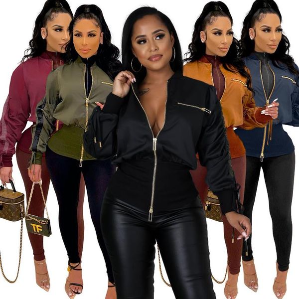 women's jackets 2021 women zipper up jacket patchwork ruched sleeve coat streetwear stacked uniforms slim party outfits, Black;brown
women's jackets 2021 women zipper up jacket patchwork ruched sleeve coat streetwear stacked uniforms slim party outfits, Black;brown