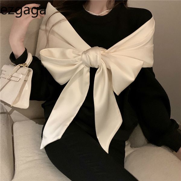 ezgaga bowknot sweater women korean sweet spring fake two loose outwear o-neck chic fashion knitted jumper streetwear 210430, White;black
ezgaga bowknot sweater women korean sweet spring fake two loose outwear o-neck chic fashion knitted jumper streetwear 210430, White;black