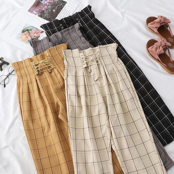 women plaid straight pants leisure harajuku female fashion retro loose elastic pleated waist trousers all-match streetwear women's & ca, Black;white
women plaid straight pants leisure harajuku female fashion retro loose elastic pleated waist trousers all-match streetwear women's & ca, Black;white