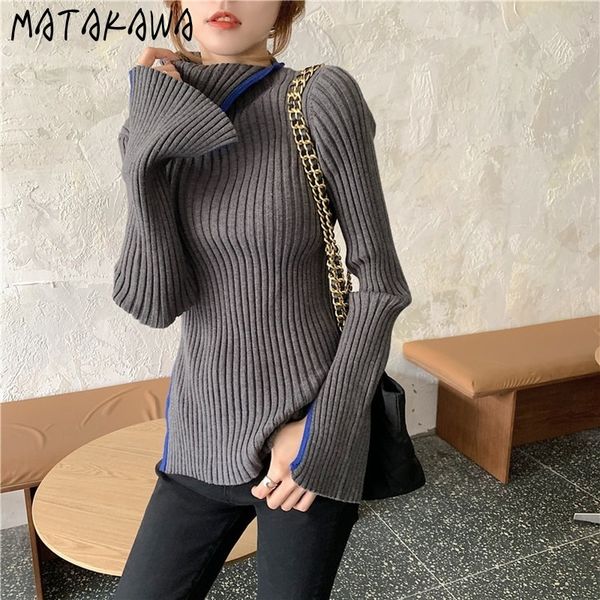 korean contrast color slim sweater women edge split high collar bottomed woman sweaters long sleeve pullover 210506, White;black
korean contrast color slim sweater women edge split high collar bottomed woman sweaters long sleeve pullover 210506, White;black