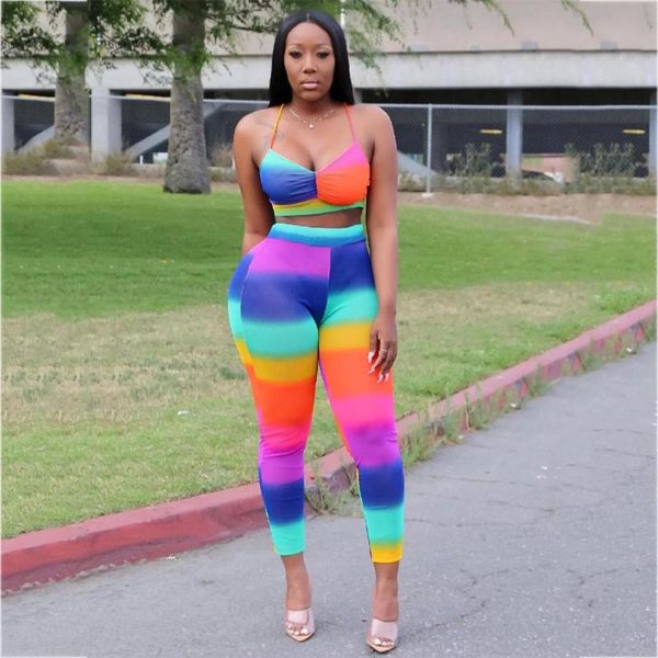 women's two piece pants tracksuit2021 summer fashion rainbow stripes printed dyeing bikini two-piece set, White
women's two piece pants tracksuit2021 summer fashion rainbow stripes printed dyeing bikini two-piece set, White