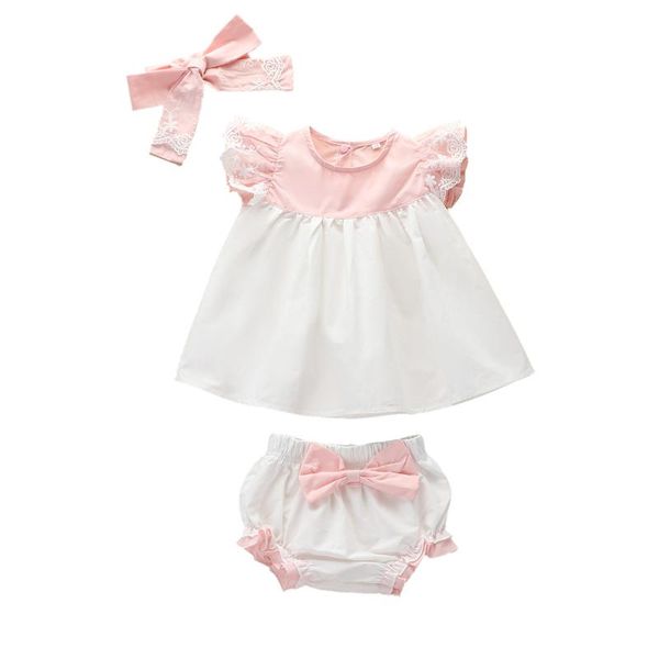 clothing sets lovely summer baby girl vest lace bow patchwork shorts briefs 3pcs outfit clothes casual 0-24m, White 
clothing sets lovely summer baby girl vest lace bow patchwork shorts briefs 3pcs outfit clothes casual 0-24m, White