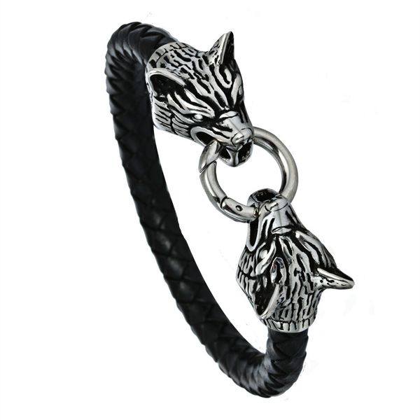 design jewelry new stainless woven rope animal bracelet titanium steel double wolf head leather bracelet, White
design jewelry new stainless woven rope animal bracelet titanium steel double wolf head leather bracelet, White