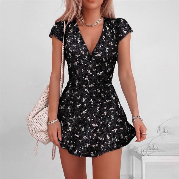 ladies dress high waist summer mini floral v neck short sleeve line fashion street casual dresses, Black;gray
ladies dress high waist summer mini floral v neck short sleeve line fashion street casual dresses, Black;gray