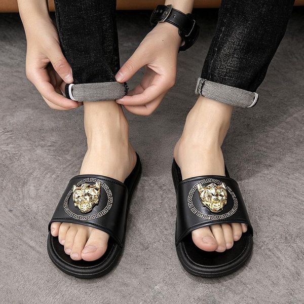 slippers men's leopard head trend fashion korean non-slip platform outdoor beach shoes flip-flops, Black
slippers men's leopard head trend fashion korean non-slip platform outdoor beach shoes flip-flops, Black