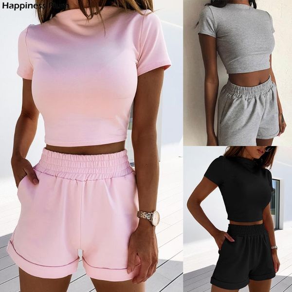 women's shorts summer woman casual suit motion short sleeve t-shirt high waist open navel solid color pullover, White;black
women's shorts summer woman casual suit motion short sleeve t-shirt high waist open navel solid color pullover, White;black