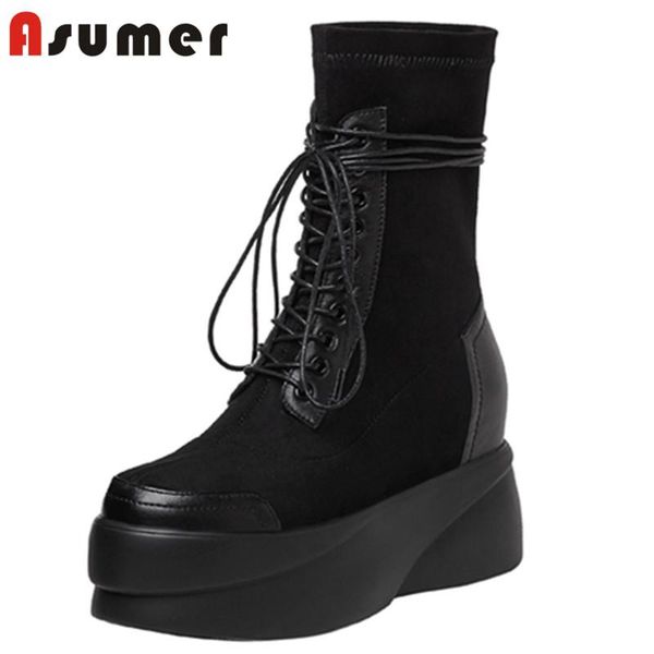boots asumer 2021 genuine leather +stretch flock casual shoes women ankle round toe lace up platform, Black
boots asumer 2021 genuine leather +stretch flock casual shoes women ankle round toe lace up platform, Black