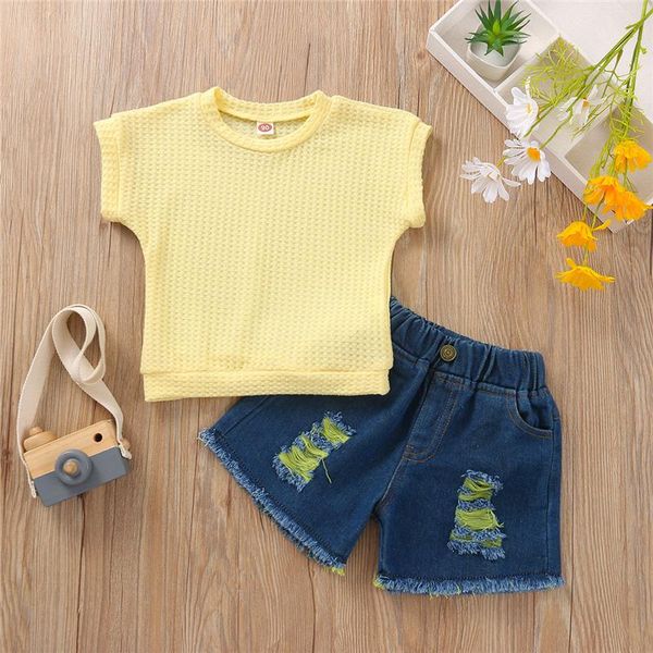 clothing sets toddler girls 2pcs summer activity outfits short sleeve solid color vibrant yellow t-shirt + denim shorts set, White
clothing sets toddler girls 2pcs summer activity outfits short sleeve solid color vibrant yellow t-shirt + denim shorts set, White