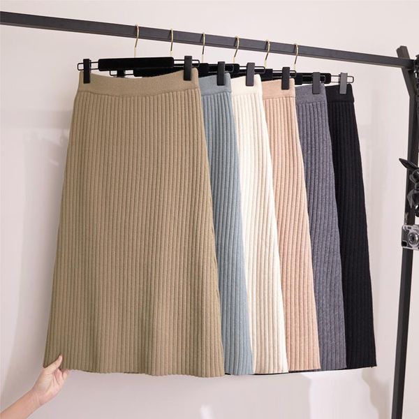 skirts knitting straight loose package hip 2021 qiu dong han edition of wool skirt tall waist show thin a word, Black