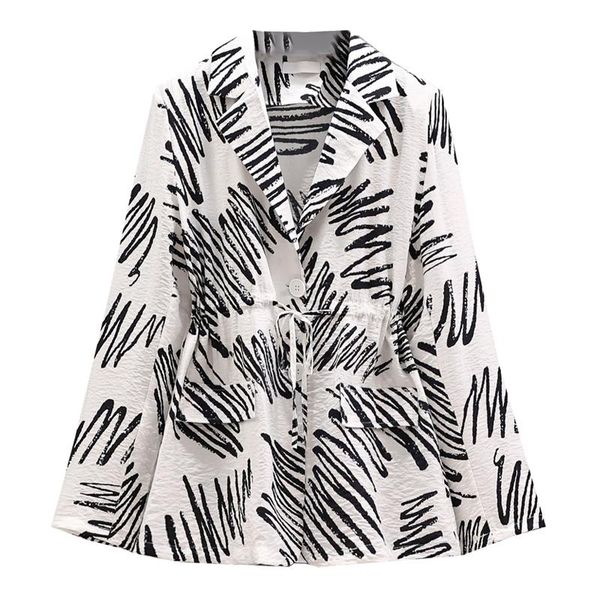 women's suits & blazers chic printing women blazer spring autumn slim waist single buttons female oversized suit jacket full sleeve out, White;black
women's suits & blazers chic printing women blazer spring autumn slim waist single buttons female oversized suit jacket full sleeve out, White;black