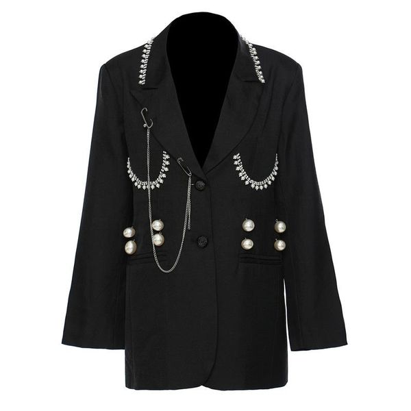 women's suits & blazers pearl nailed chain big size for women elegant lapel long sleeve loose fi and jackets fashion tide spring autumn, White;black
women's suits & blazers pearl nailed chain big size for women elegant lapel long sleeve loose fi and jackets fashion tide spring autumn, White;black