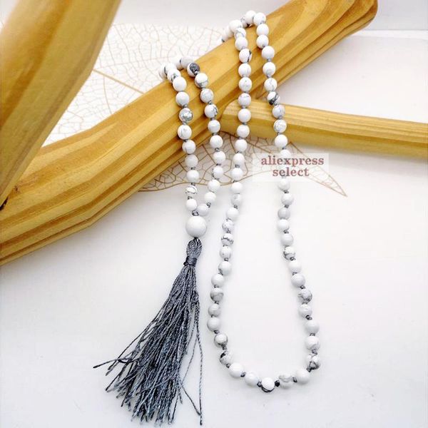 link, chain howlite mala necklace 108 hand knotted yoga jewelry white long tassel necklaces prayer beads japa, Black
link, chain howlite mala necklace 108 hand knotted yoga jewelry white long tassel necklaces prayer beads japa, Black