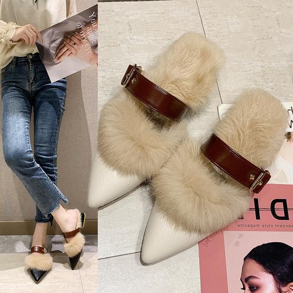 slippers thick high mid-heels women pointed closed toe fur winter plush slip on mules comfort furry slides korean buckle sandals, Black
slippers thick high mid-heels women pointed closed toe fur winter plush slip on mules comfort furry slides korean buckle sandals, Black