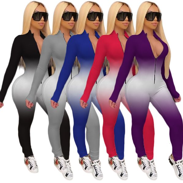 gradient color printing women sportwear jumpsuits 2021 spring zipper coats long sleeve v-neck casual female's rompers, Black;white
gradient color printing women sportwear jumpsuits 2021 spring zipper coats long sleeve v-neck casual female's rompers, Black;white